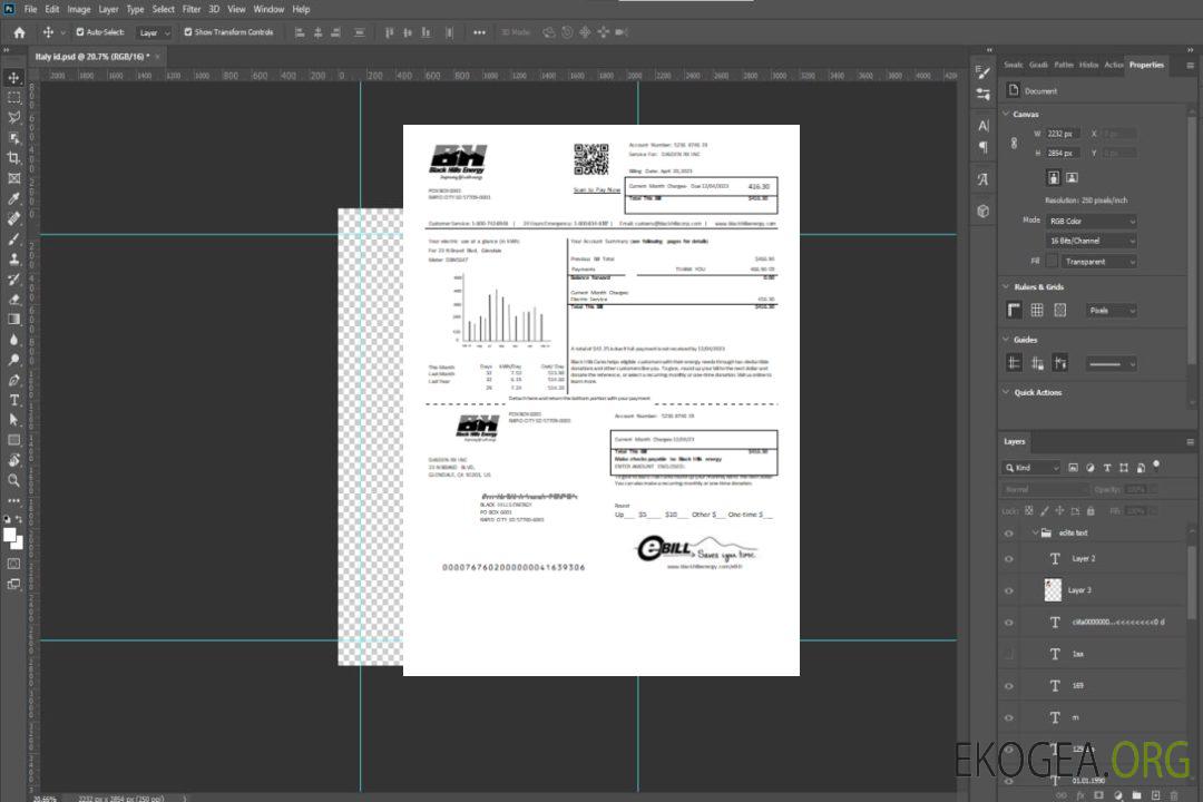 Facture commerciale de service public de Black Hills Energy, SCR template